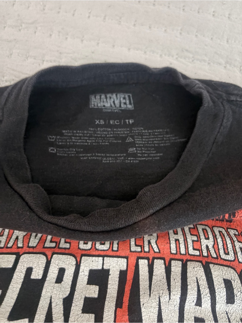 Marvel Black Tee with Red & White 'Secret Wars' Print